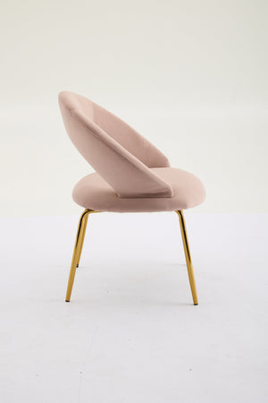 English Elm 061-Set Of 1 Pink Velvet Dining Chair With Curved Backrest & Golden Legs For Modern Spaces W527P255478
