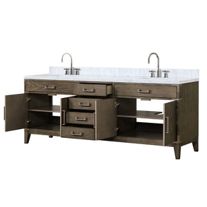 English Elm Grey Oak Double Bathroom Vanity with Hand Polished Carrara Marble Top Soft Close B2731P259974