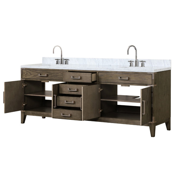 English Elm Grey Oak Double Bathroom Vanity with Hand Polished Carrara Marble Top Soft Close B2731P259974