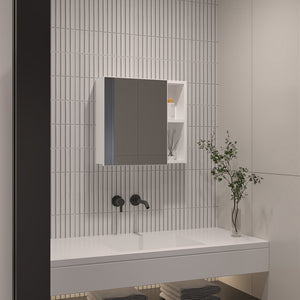 English Elm Minsk Modern Medicine Cabinet with Mirror, Two External Shelves, Single Door, Three Interior Shelves White 23 L x 19 W x 5 H B128P148750