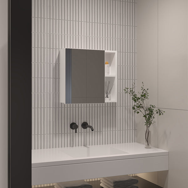 English Elm Minsk Modern Medicine Cabinet with Mirror, Two External Shelves, Single Door, Three Interior Shelves White 23 L x 19 W x 5 H B128P148750