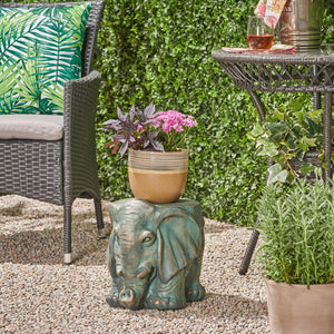 English Elm Christopher Knight Home® - Elephant Copper Patina Garden Stool - Weather-Resistant Magnesium Oxide Accent Table, 16.75L x16W x14.25H 63393.00COP