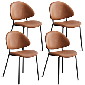 English Elm Set of 4 Upholstered PU Leather Dining Chairs with Curved Backrest and Slim Metal Legs for Stylish Homes Brown W3010P291314