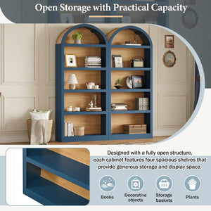 English Elm On-trend Farmhouse Two-tone Bookcase Set Arched Fabric Crown Open 5-tier Shelving Blue N721P411205C