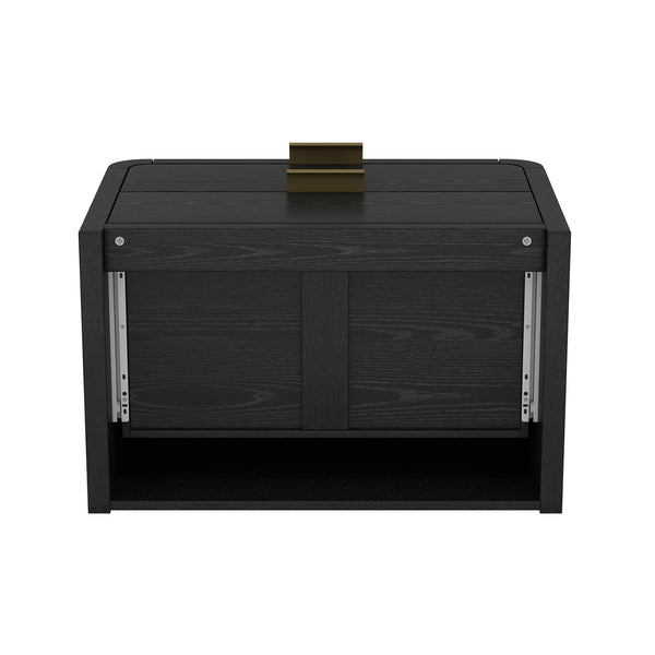 English Elm Grace 28" Nightstand Black & Gold – Modern MDF Bedside Table with 2 Soft-Close Drawers, Chic Glam Handles B365P400011