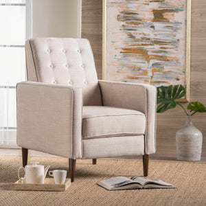 English Elm Christopher Knight Home® - Fabric Recliner Chair Mid-Century Modern Pushback Single Sofa with Tufted Cushion, Birch Legs, Cozy Comfort Wheat 60741.00WET