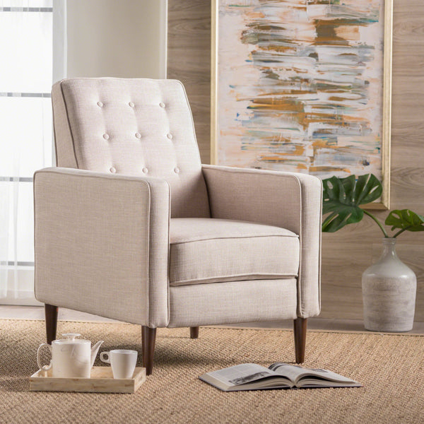 English Elm Christopher Knight Home® - Fabric Recliner Chair Mid-Century Modern Pushback Single Sofa with Tufted Cushion, Birch Legs, Cozy Comfort Wheat 60741.00WET