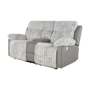 English Elm Bruni Grey Plush Console Reclining Loveseat with 2 Cup Holders, Manual Recline, Polyester Comfort B201P299731