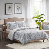 Madison Park Lana Glam/Luxury Marble Faux Fur Comforter Set MP10-6571 Grey/Blue