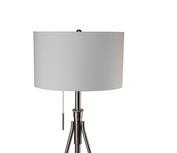 English Elm Vintage Tripod Floor Lamp with Stained Gold Metal Legs, Ivory Shade, Pull Switch, Adjustable Height Brushed Chrome 28.5 L x 16 W x 12 H B2741P317233