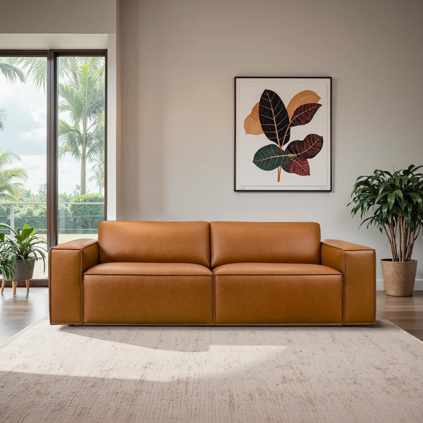 English Elm Uvalde Vegan Leather Sofa with Tapered Legs and Low Profile Mid-century Design B183P423276