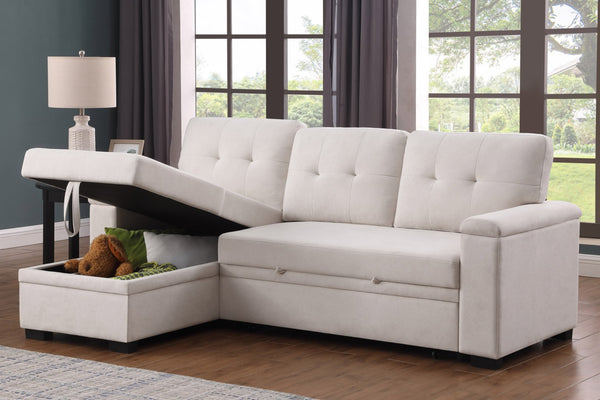 English Elm Jardin Woven Beige Sectional Sleeper Sofa with Reversible Storage Chaise for Living Rooms B2749S00248