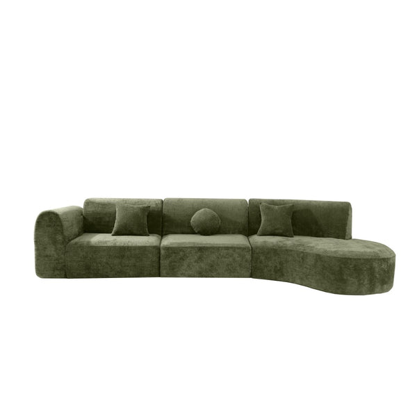 English Elm 140" Curved Sectional Sofa Plush Lamb Wool Upholstery 3 Piece Modular Living Room Set N767P384981F