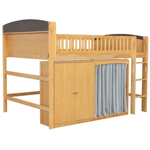 English Elm Twin Loft Bed with Wardrobe Cabinet Led Lighting and Pine Frame for Kids Rooms Wood N7090002236M