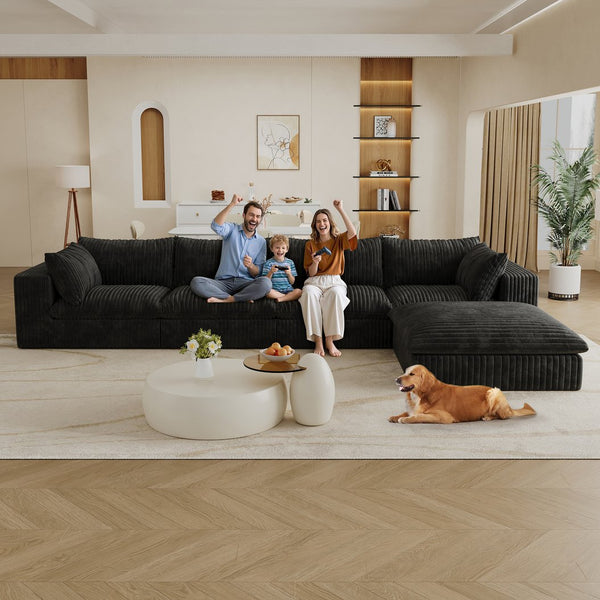 English Elm 157.6"Cloud Modular Sofa - Soft Corduroy Fabric, Deep Seat Comfort, No Assembly, Customizable Design W2824S00081