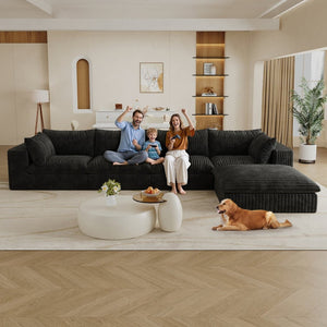 English Elm 157.6" Corduroy Modular Cloud Sofa Feather Fill Deep Lounge Seating for Living Room Black W2824S00185