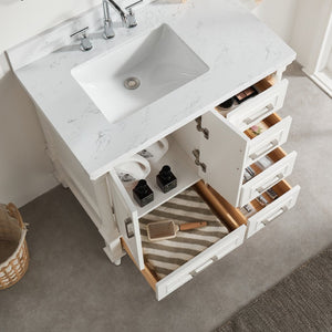 English Elm Fully Assembled 36 Inch Bathroom Vanity Carrara Marble Top Dual Basin Rubberwood W1826P308992
