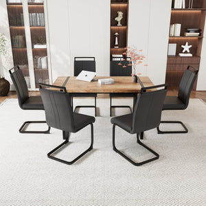 English Elm 59 Inch Industrial Farmhouse Dining Set with Mdf Table and Six Upholstered Chairs Wood W2189S00925