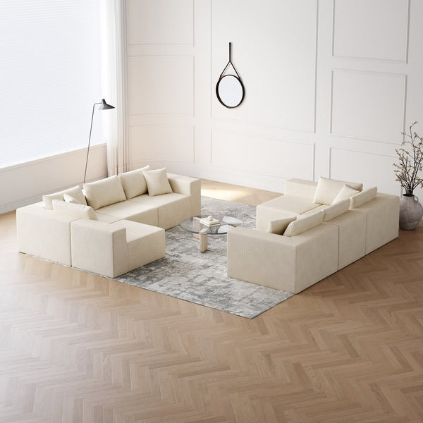English Elm 188-Inch Corduroy Modular L Shaped Sectional Sofa with Extra-Wide Seating, No Assembly Required Beige W834S00471