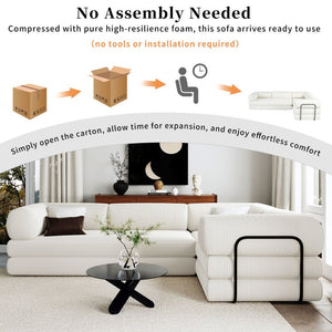 English Elm U_style Modular Corduroy Sectional Sofa Converts to Guest Bed for Apartment Living Beige WY000463AAA