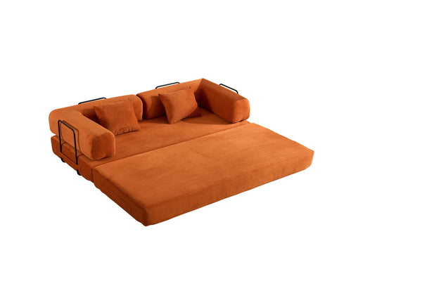 English Elm Convertible Sleeper Sofa Bed Corduroy 4-in-1 Folding Floor Couch with 35D Sponge Support and No-Assembly Orange W3434P378559