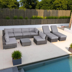 English Elm Fully Assembled 9-Piece Rattan Wicker Patio Seating Set With Cushions For 8 – Ultimate Comfort! B120S00274