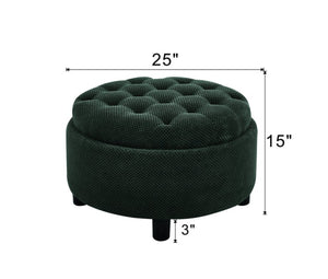 English Elm 25 Inch Round Fabric Pouf Ottoman with Removable Wooden Lid and Hidden Interior Storage Black W5568P461346
