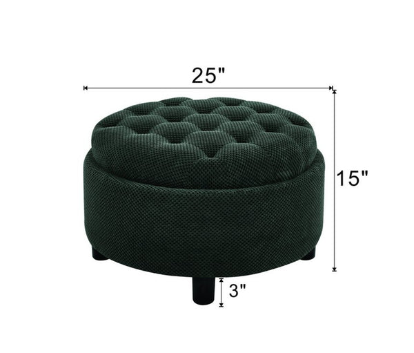English Elm 25 Inch Round Fabric Pouf Ottoman with Removable Wooden Lid and Hidden Interior Storage Black W5568P461346
