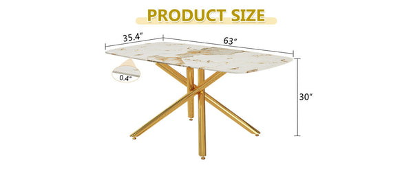 English Elm Large Tempered Glass Rectangular Dining Table Seats Six with Matte Black Metal Frame W1151S04534