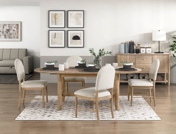 English Elm 1pc Oval Dining Table with 18" Extension Leaf Natural Finish Classic Farmhouse Style, 66-84" B011P285300