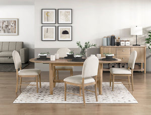 English Elm Classic Luxury 5-Piece Dining Set With Oval Extension Table & 4 Beige Upholstered Chairs For Elegance B011S01598