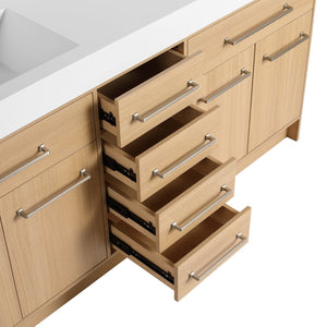English Elm 72" Freestanding Bathroom Vanity with Double Resin Sink, Original Oak Finish, 4 Doors & 6 Drawers, Soft-Close W1972P315234