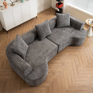 English Elm Modern curved sofa with extra-deep seat, cloudlike sponge support, high-carbon spring core, breathable cotton-linen fabric for lasting comfort and durability Gray W2012S00007