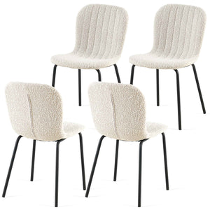 English Elm Off White Boucle Dining Chairs Set Of 4,Mid-Century Modern Upholstered Pu Leather Chairs,For Kitchen Dining Room