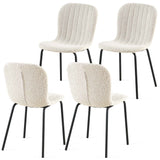 White Boucle Dining Chairs Set of 4, Mid-Century Modern Upholstered Leather Chairs for Kitchen