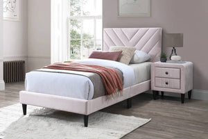 English Elm 1pc Twin Platform Bed Velvet Upholstered Adjustable Headboard V-stitch Blush Bedroom Light Pink B011P415213