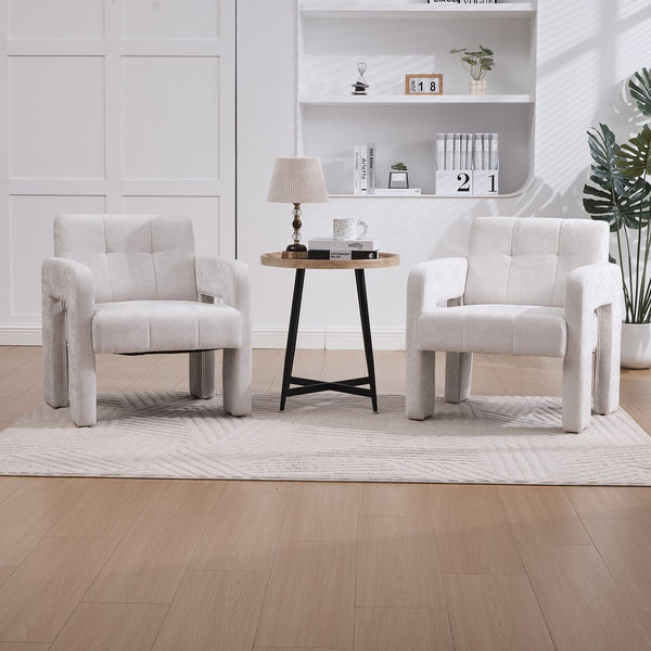 English Elm Modern Ergonomic Armchair with Generous Curved Armrests, Chenille Upholstery, 500lb Capacity, Cozy Lounge Seat Beige W395P380514