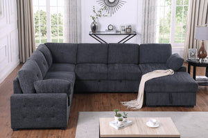 English Elm Multi Functional L Shaped Sectional Sofa with Sleeper and Hidden Storage Chaise Dark Gray B2730S00055