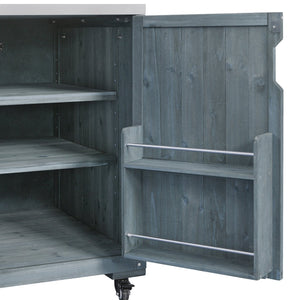 English Elm K&k Solid Fir Outdoor Kitchen Island with Sink Stainless Steel Top and Grill Cutout Grey+Blue N707S000022G