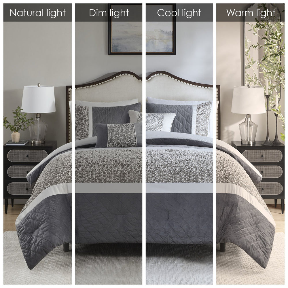 English Elm 5 Piece Textured Jacquard Stripe Comforter Set - Luxurious Full/Queen Bedding With Throw Pillows! B035P280386