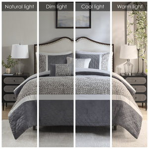 English Elm 5 Piece Textured Jacquard Stripe Comforter Set - Luxurious Full/Queen Bedding With Throw Pillows! B035P280386