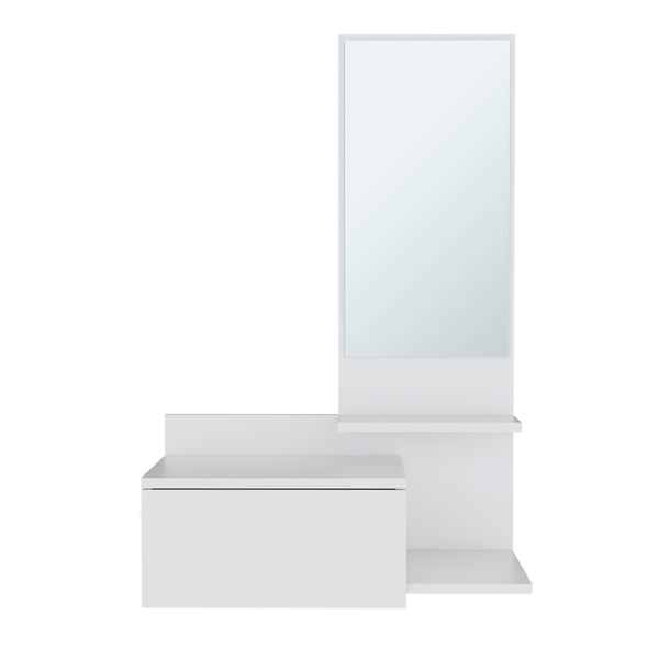 English Elm Vienna modern floating mirror console with 3-tier open shelves and full-extension drawer for entryway storage White 31.5 L x 18.2 W x 6 H B070P242498