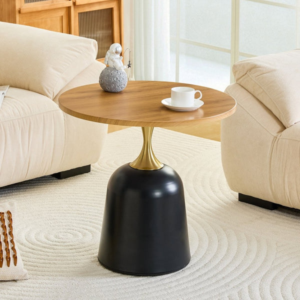 English Elm 23.6 Inch Round Side Table with Metal Base Warm Grain Top for Living Room or Office Wood W2920P407666