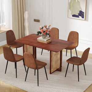 English Elm Table & Chair Set: Elegant Walnut Solid Wood Dining Table With 6 Ergonomic Brown Techno-Fabric Chairs W1151S04066-GIGA