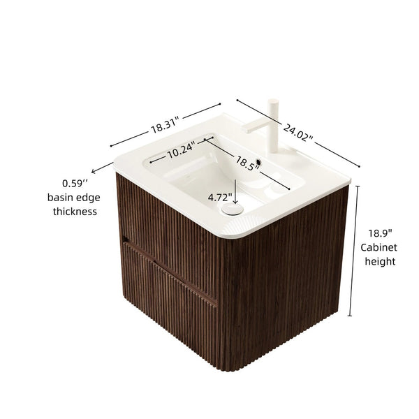 English Elm Noor Floating Bathroom Vanity Walnut Plywood Cabinet Ceramic Sink Two Drawers W2615P376535