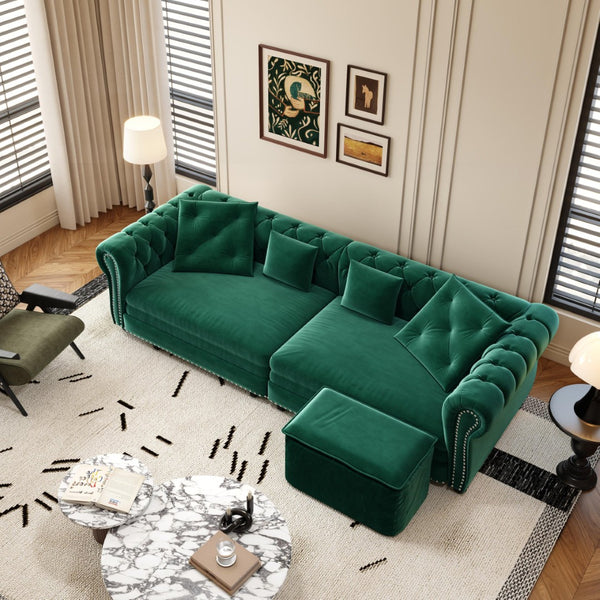 English Elm Chesterfield Tufted Velvet Sleeper Sofa King Convertible with Movable Ottoman 3 Seat W1885S00444