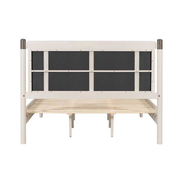 English Elm Solid Pine Queen Bed Industrial Upholstered Headboard with Iron Handles 500 Lb Frame Grey,Light Grey N770PQ361408E