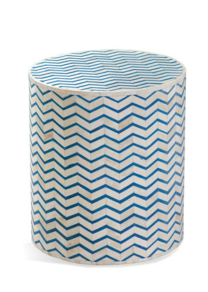 Basset Mirror Aden Accent Table - Stunning Round Scatter Table With Chevron Design In Natural Bone & Blue Resin Blue Mdf,Bone,Resin 8855-lr-223