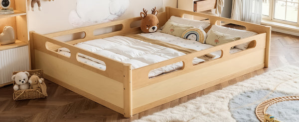 English Elm Queen Low Profile Floor Bed Pine Wood Frame Japandi Minimalist Bedroom Design Natural W1580P438796