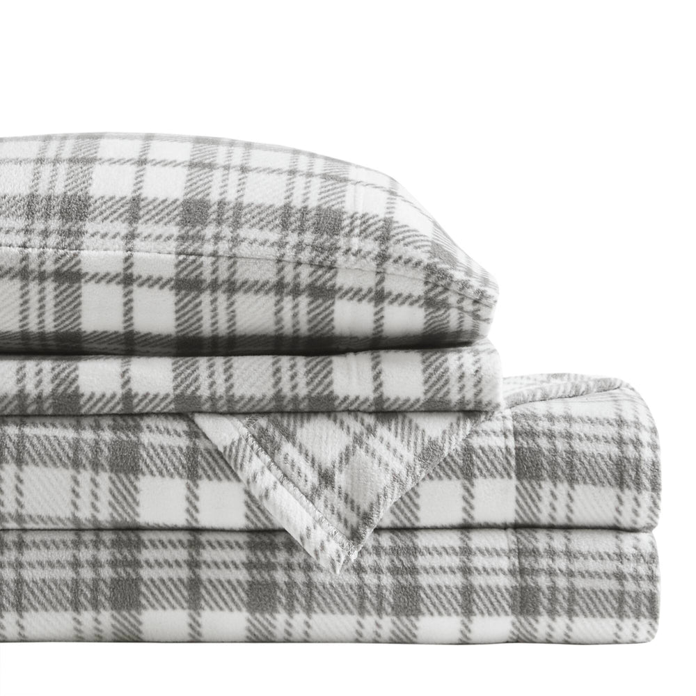 JLA Home True North by Sleep Philosophy - Sheet Micro Fleece Sheet Set — Ultra-Soft, OEKO-TEX Certified, Breathable Warmth, Pill-Resistant Comfort Grey Plaid SHET20-997